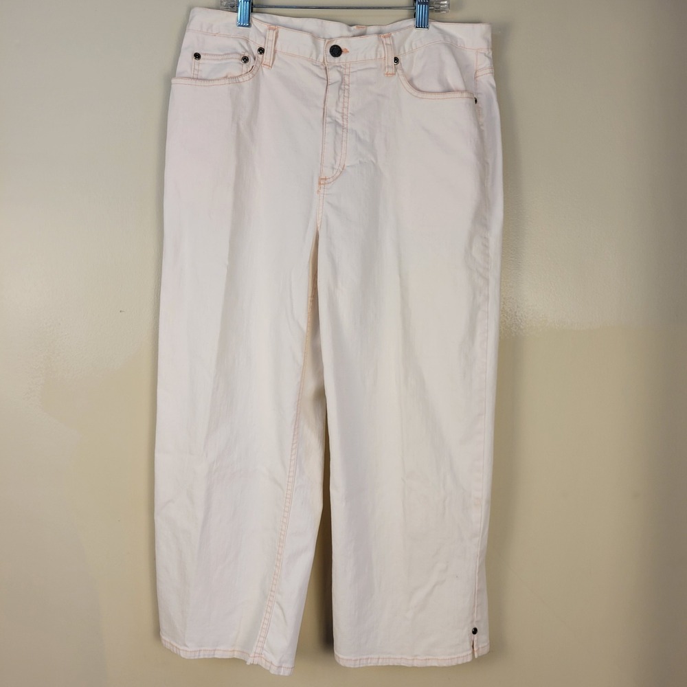 Chicos Pink Wide Leg Crop Jeans Contrast Pink Stitching High Rise Size 2/Large